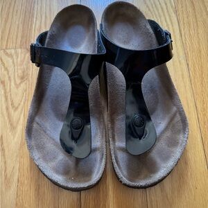 Birkenstock Gizeh Birko-Flor Black Patent Size 39 EUC